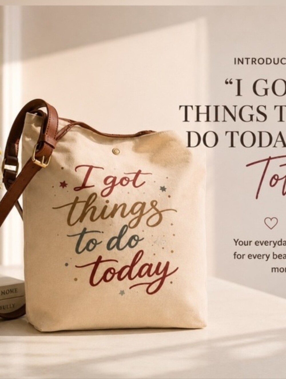 Dee Bags NIB Canvas Tote Bag - "I Got Things To Do Today" - New In Bag